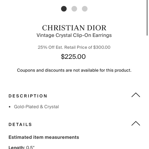 Vintage Designer Christian Dior Gold Crystal Clip On Runway Earrings - Picture 8 of 12